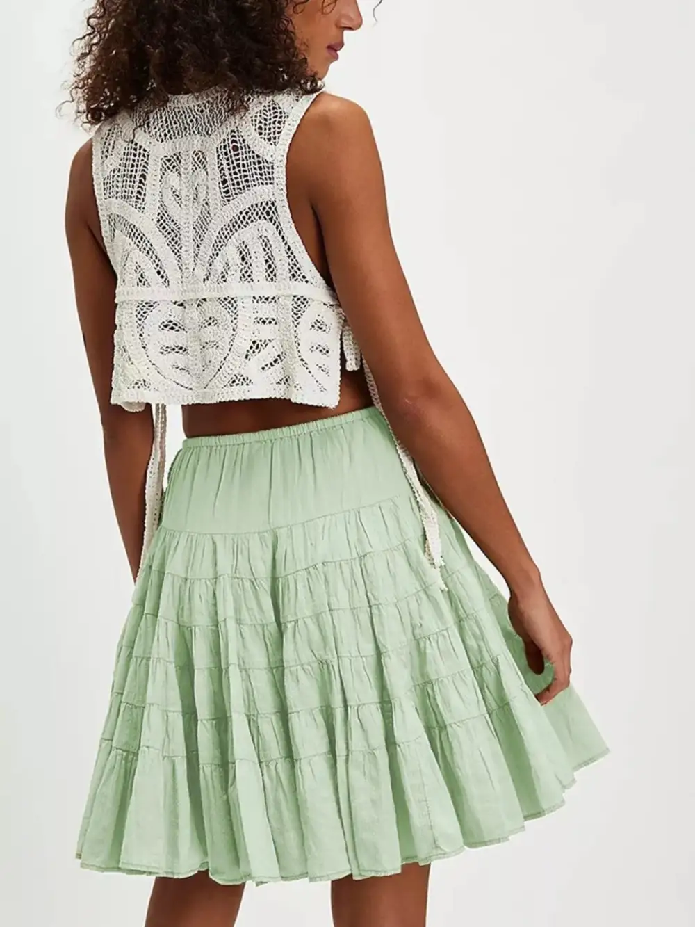 Sequin Drawstring Tiered Mini Skirt