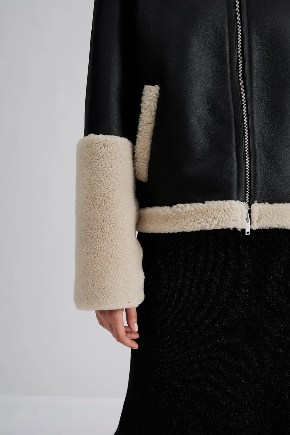 Faux Shearling Collar Leather Jacket