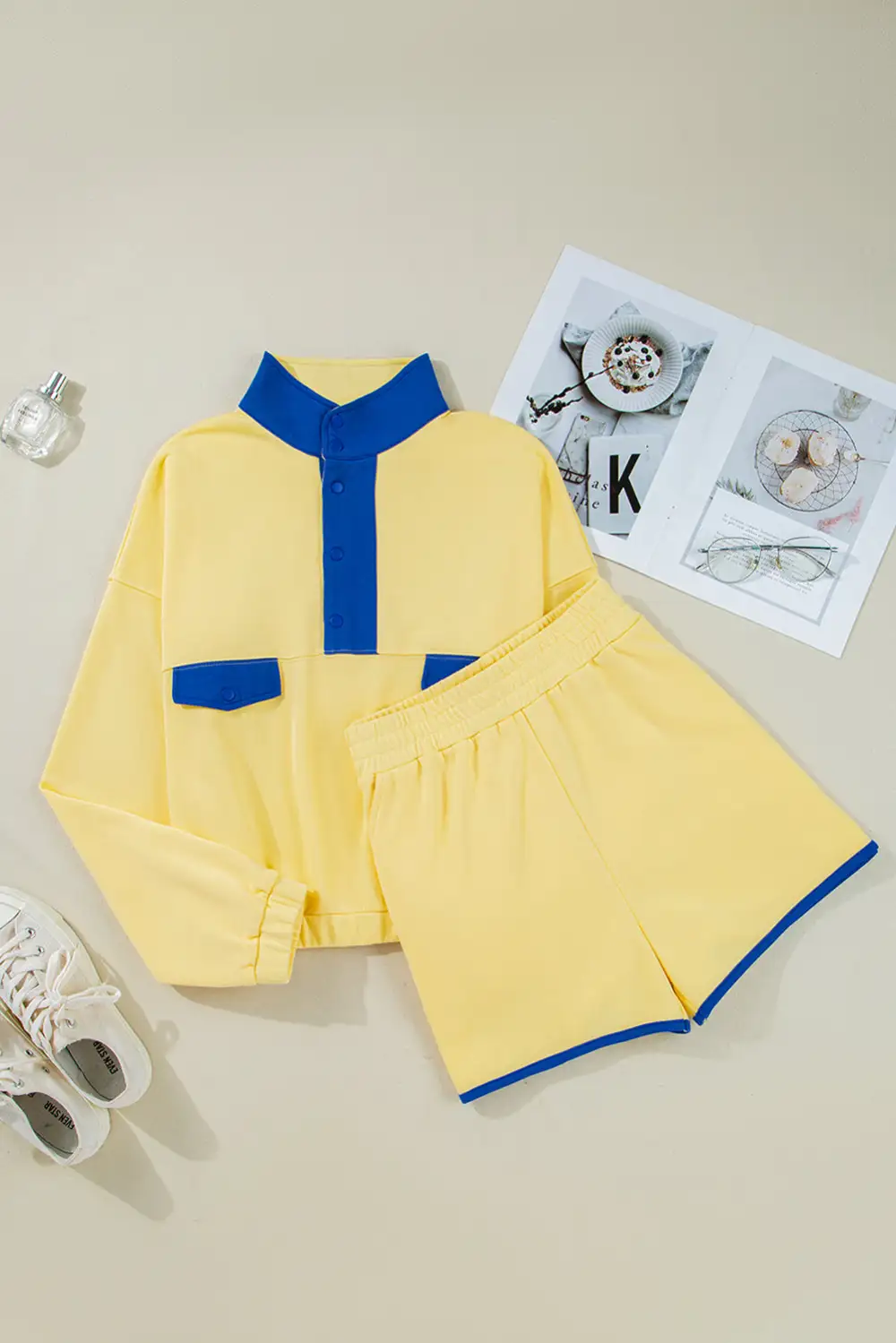 Button Pullover Relaxed Shorts Lounge Set Mood