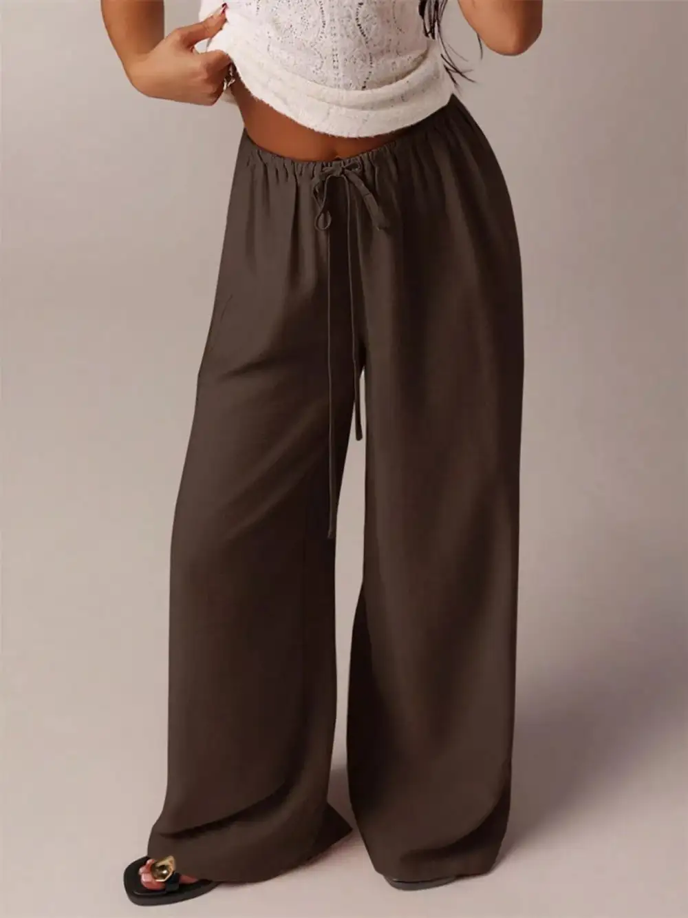 Drawstring Wide Leg Pants