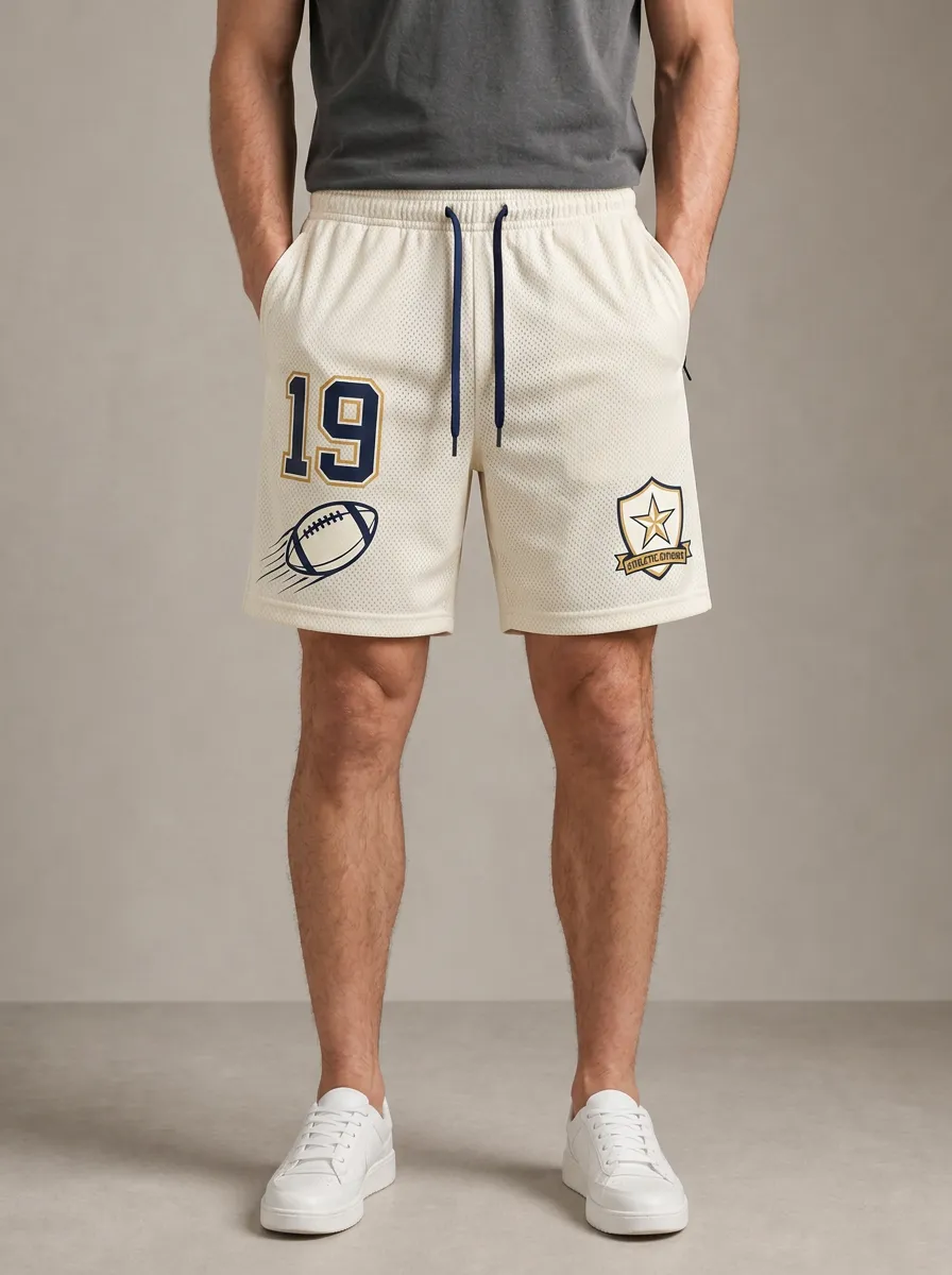 Men's American Football Lover Number 19 Star Printed Mesh Shorts