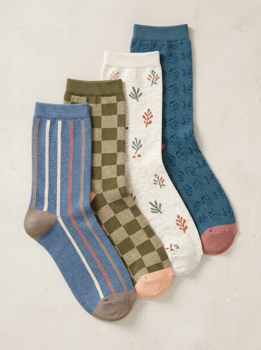 Practical Striped Checkered Casual Look Women's Four Pair Socks