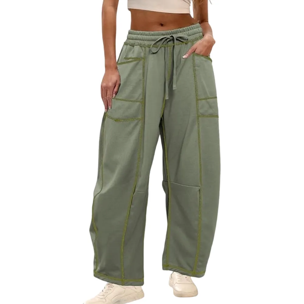 Women's High-Waisted Barrel Sweatpants: Baggy Wide-Leg Drawstring Joggers