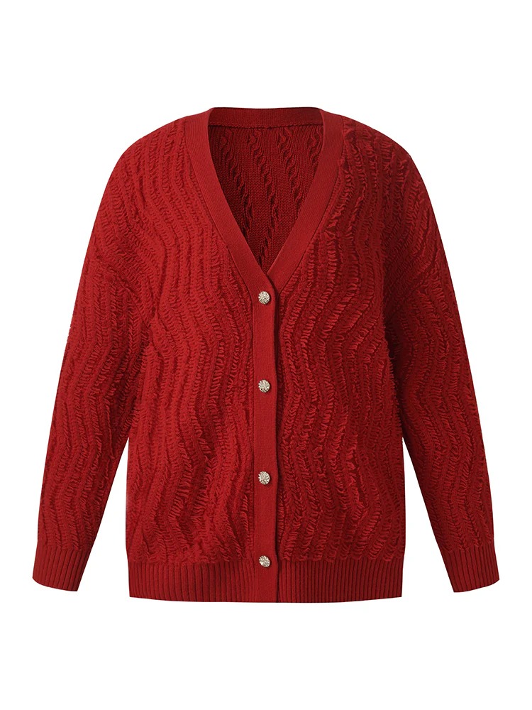 Wool Chili Red Women Cardigan