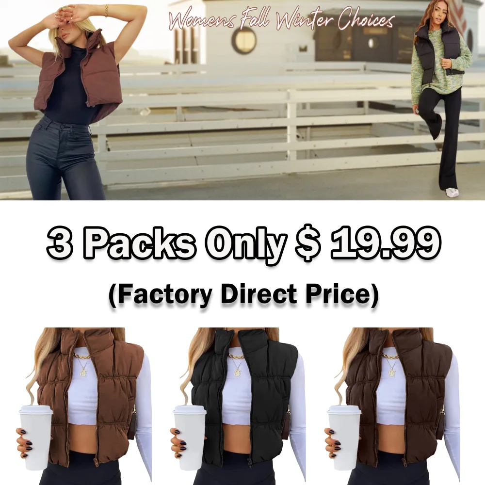 ⭐ Women’s Sleeveless Puffer Vest – Trendy, Cozy & Perfect for Layering  Zip-Up | Stand Collar | Cropped Fit | Lightweight Warmth