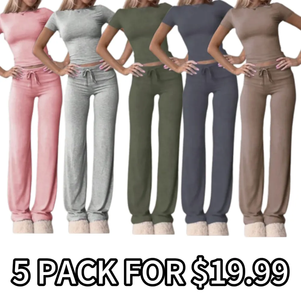 Women's Solid Short Sleeve Two-piece Set