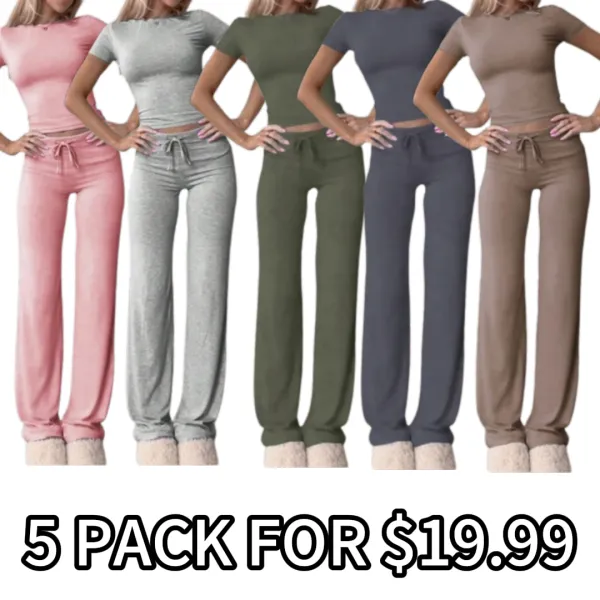 Women's Solid Short Sleeve Two-piece Set