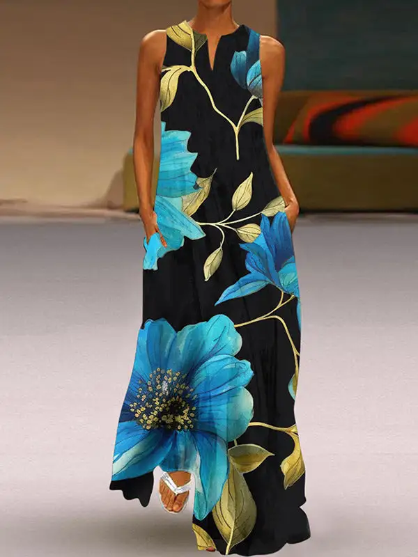 Flower Neck Maxi Dress