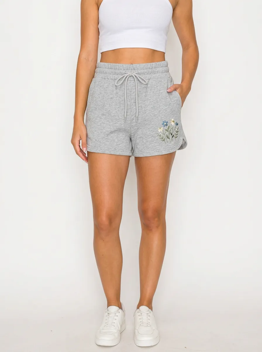 Women's Floral Hip-Embroidered Lounge Shorts