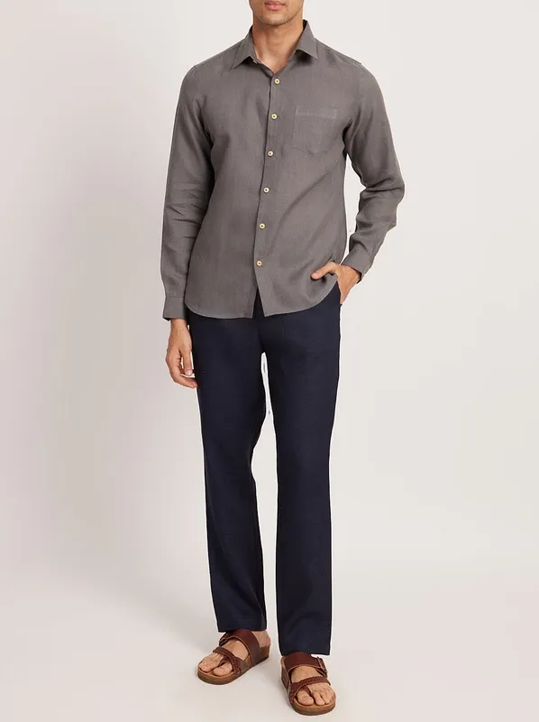 Slate Gray Linen Button-Up Shirt