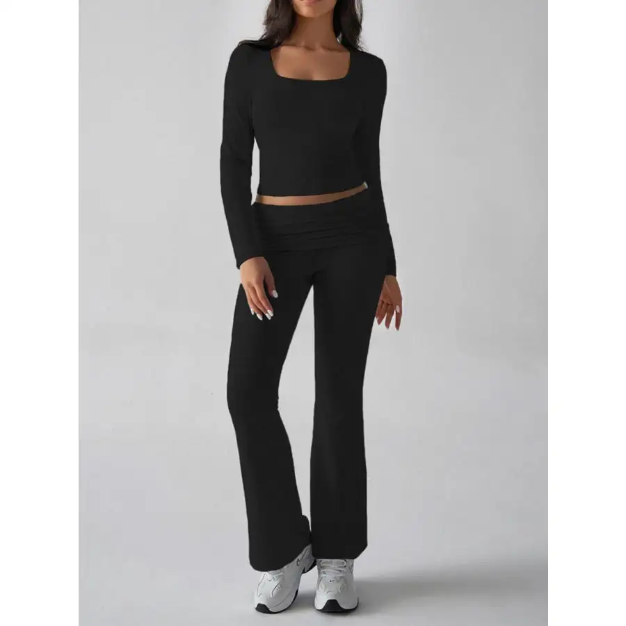 Square Neck Long Sleeve Top and Pants Set