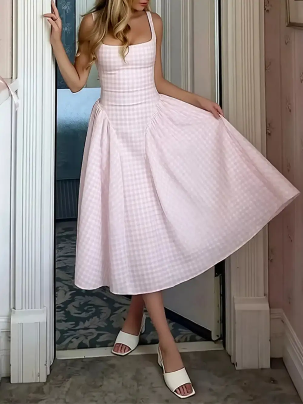 Full Size Square Neckline Midi Dress Plus Size