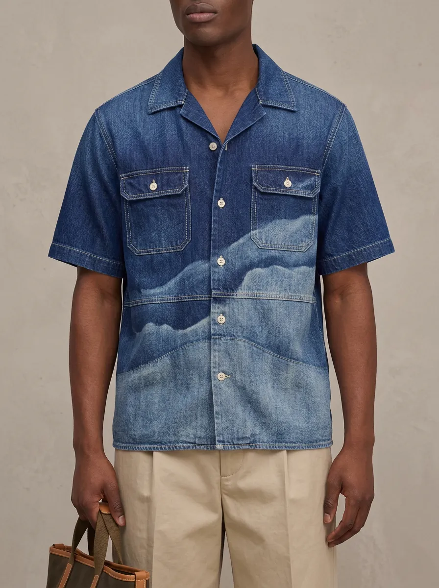 Men's Abstract Cloud Pattern Denim Shirt