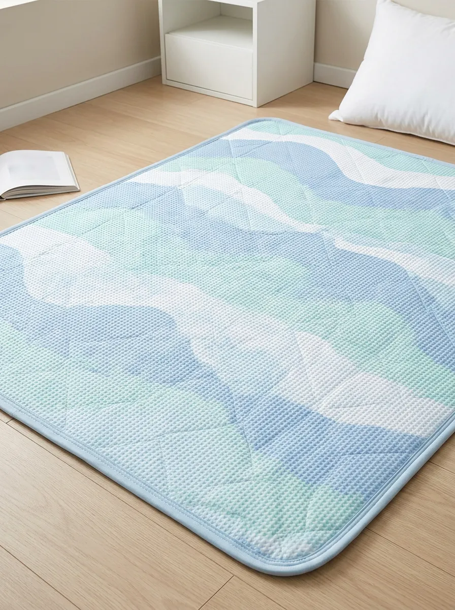 Portable Summer Cooling Blue Wave Pattern Pattern Cooling Mat