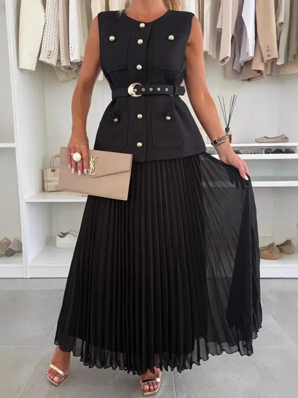 Sleeveless Pleated Coordinated Set