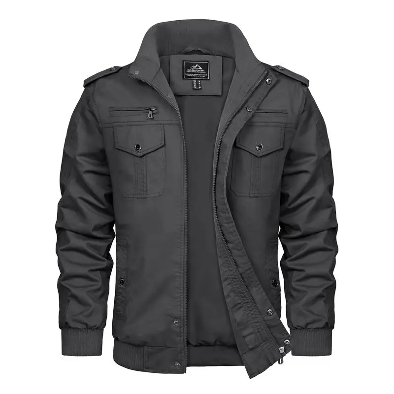 Men's Cotton Jacket Full Zip Lightweight Cargo Work Casual Jacket Outwear Coat Menswear Tops Underwear Human Long Sleeve Beige Plain