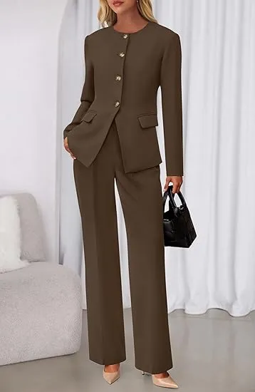 Two-Piece Set for Women Fall Fashion Business Casual Long Sleeve Blazer Jackets Wide Leg Pant Suits Pockets