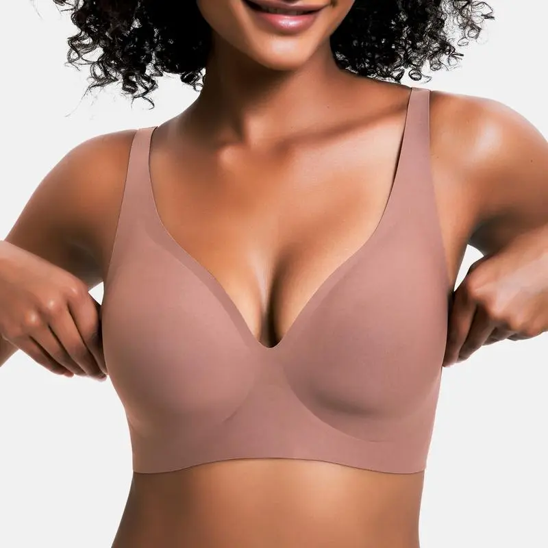 Women's Jelly Wireless Womens Comfortable Wireless Bras Push Up Bralettes Seamless Tshirts Bras Deep V Everyday Bras
