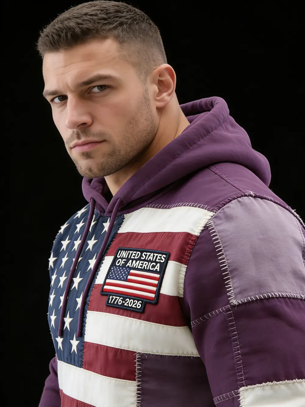 USA 250Th Anniversary ✦ Final Clearance Sale UNITED STATES OF AMERICA Flag Pattern Patchwork Hooded Sweatshirt
