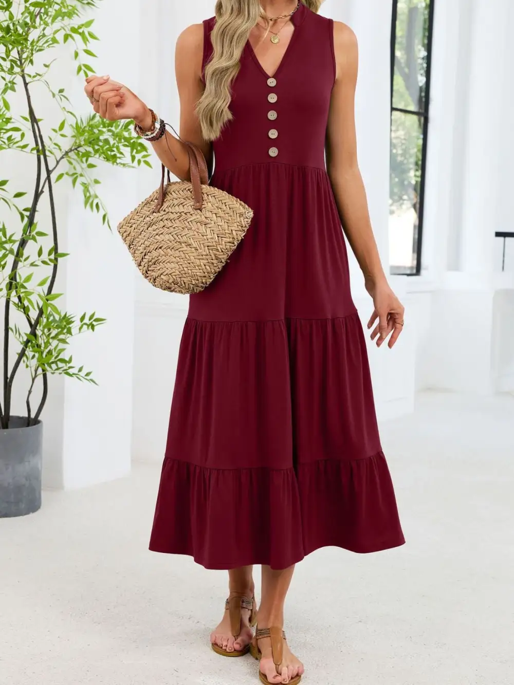 Tiered Sleeveless Midi Dress