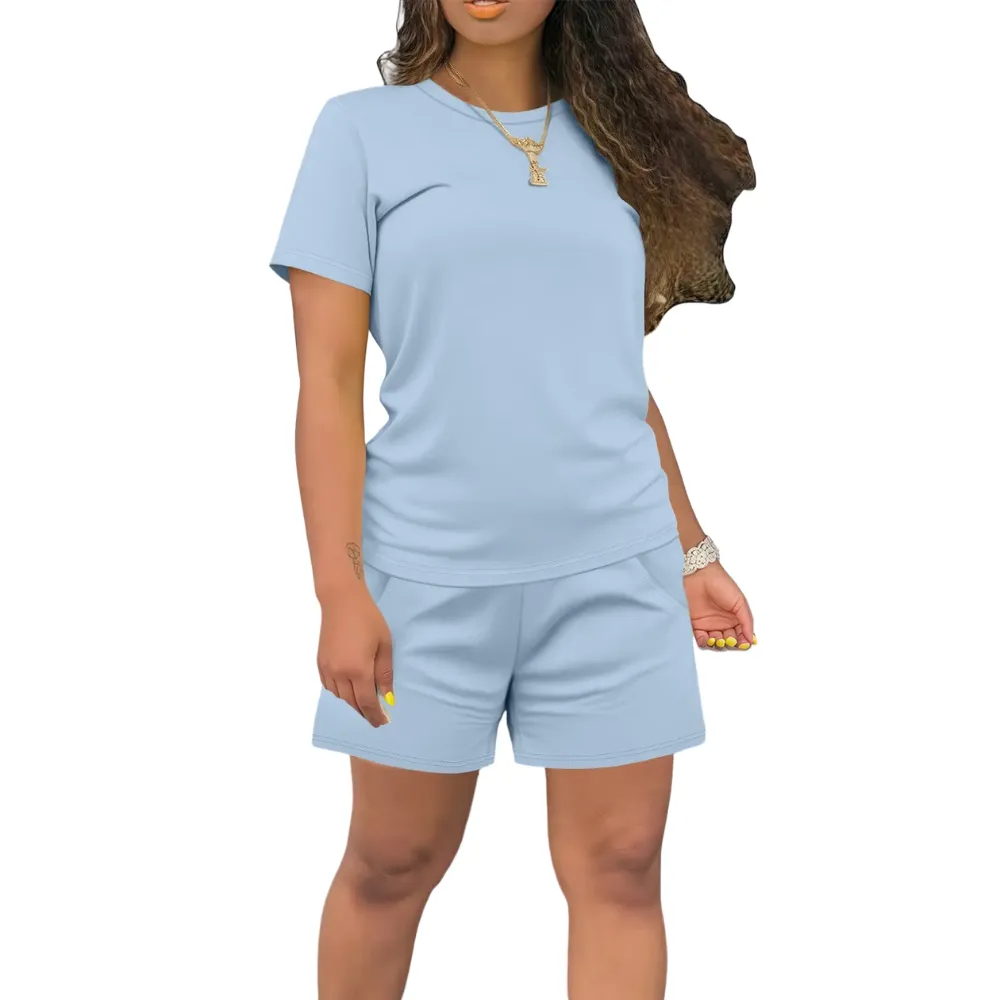 Women's Summer Casual 2 Piece Outfits Short Sleeve Top & Shorts Set Soft Regular Fit Loungewear