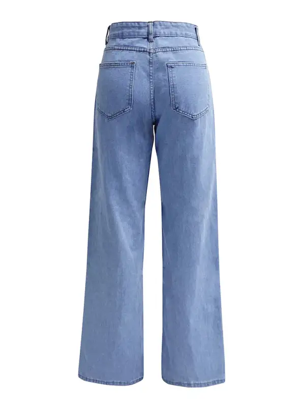 High Waist Straight Leg Washed Denim Jeans