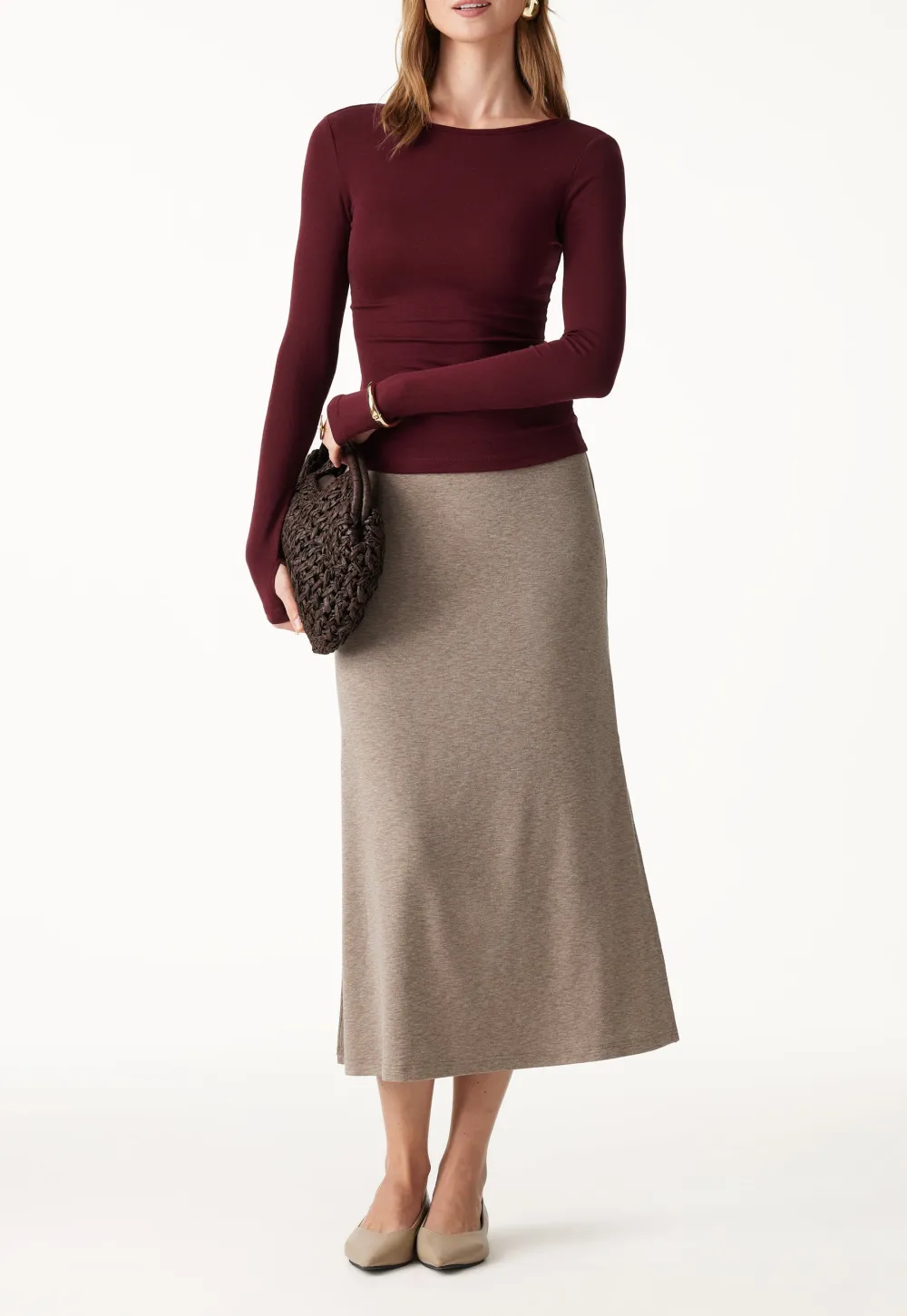 Lyocell-Wool Round Neck Long Sleeve Reversible Top