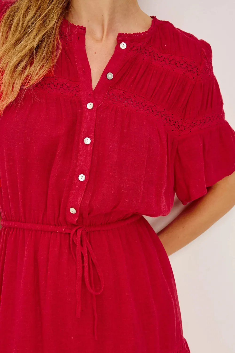 Linen Lace Mini Dress