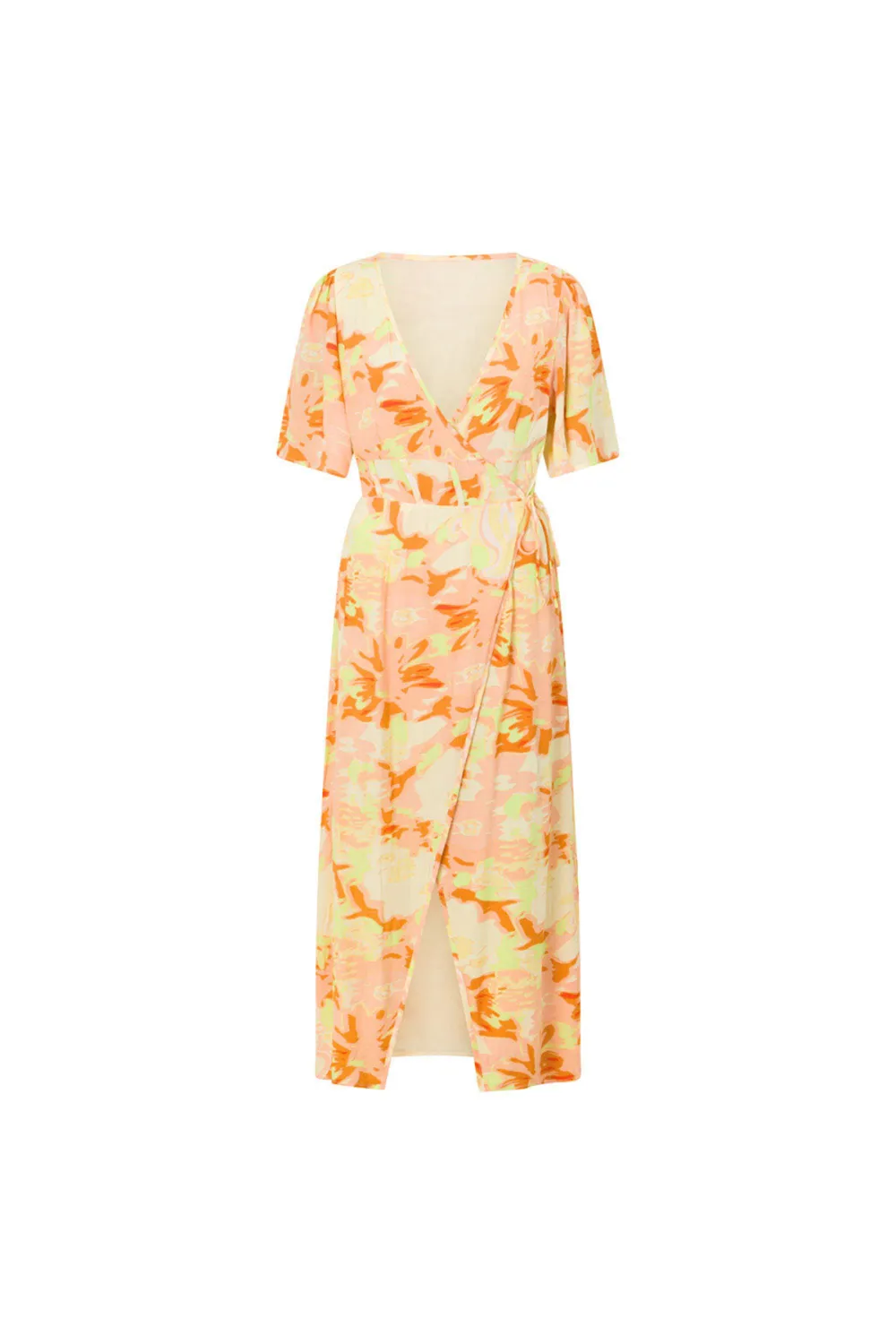 Floral Print Wrap Style Slit Midi Dress