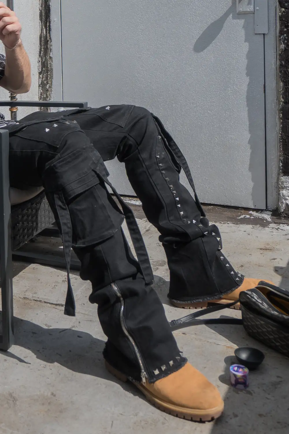 Studded Stacked Cargo Jeans Rivet