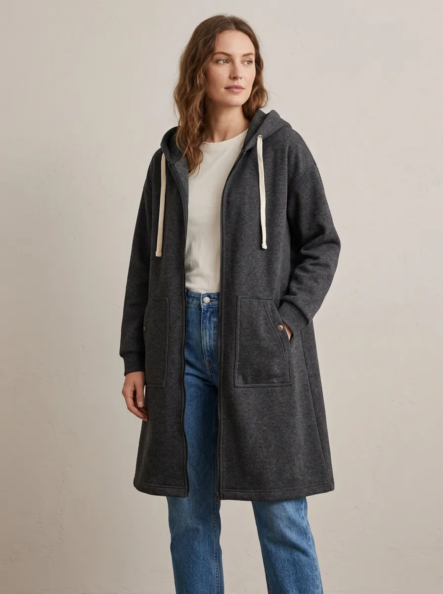 Weekend-Layer Zip-Up Long Hooded Coat