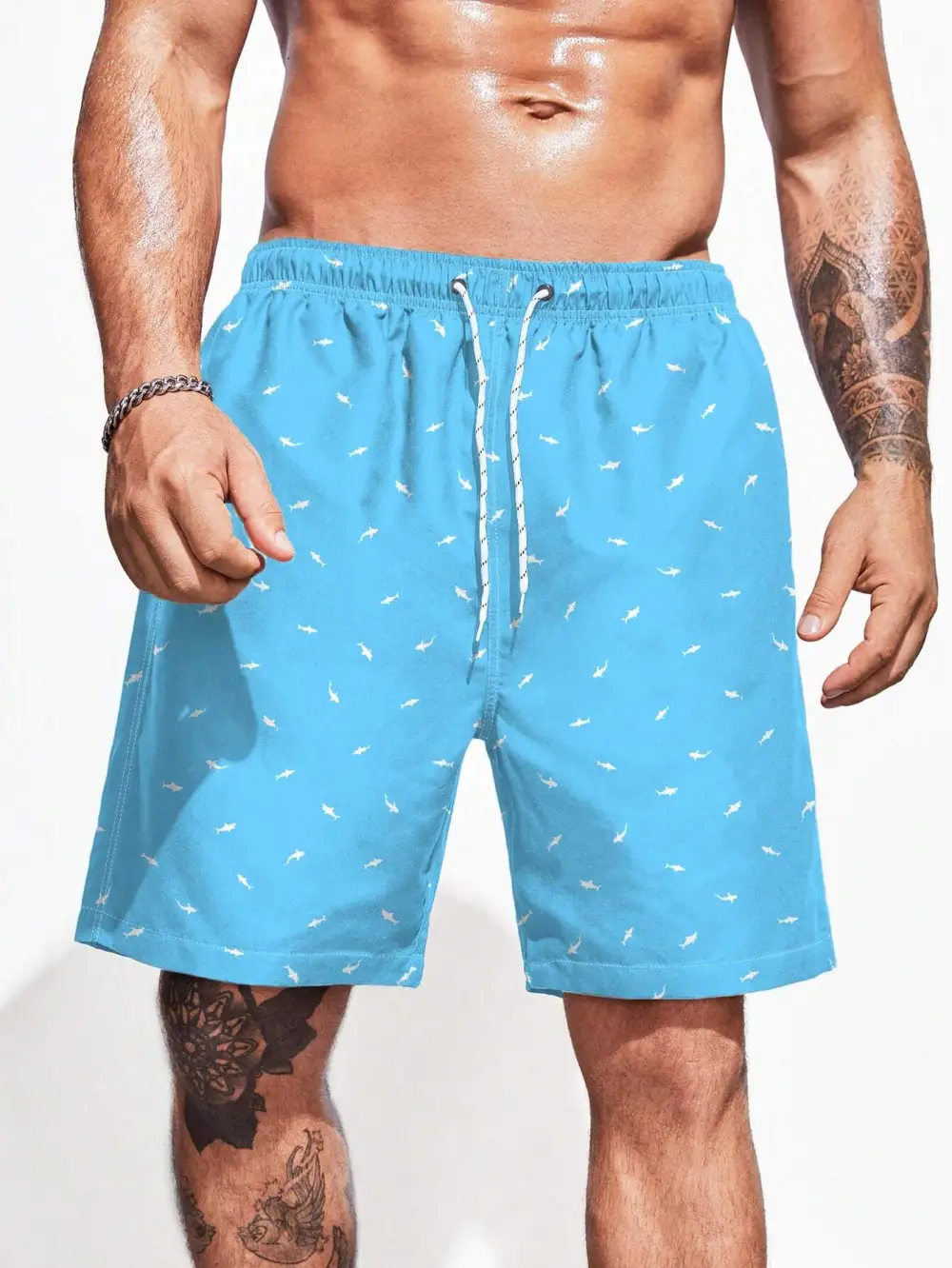 Men's Drawstring Allover Print Swim Trunks