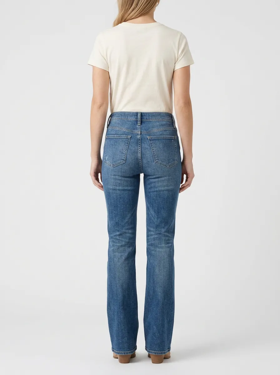 Streamlined High-Rise Slim Bootcut Distressed Denim Jeans