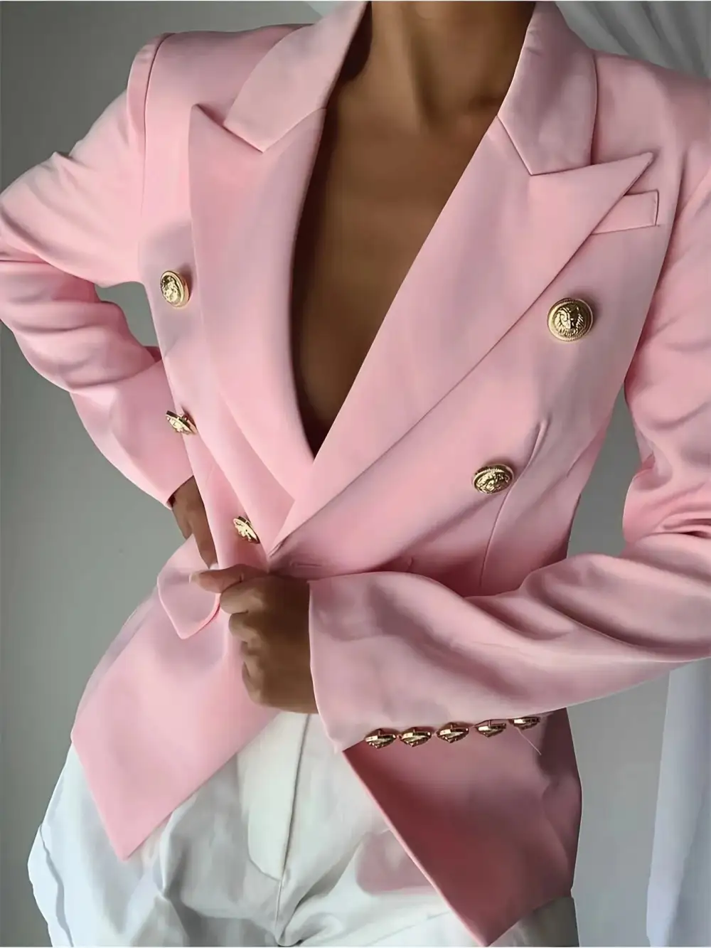 Double-Breasted Lapel-Collar Blazer