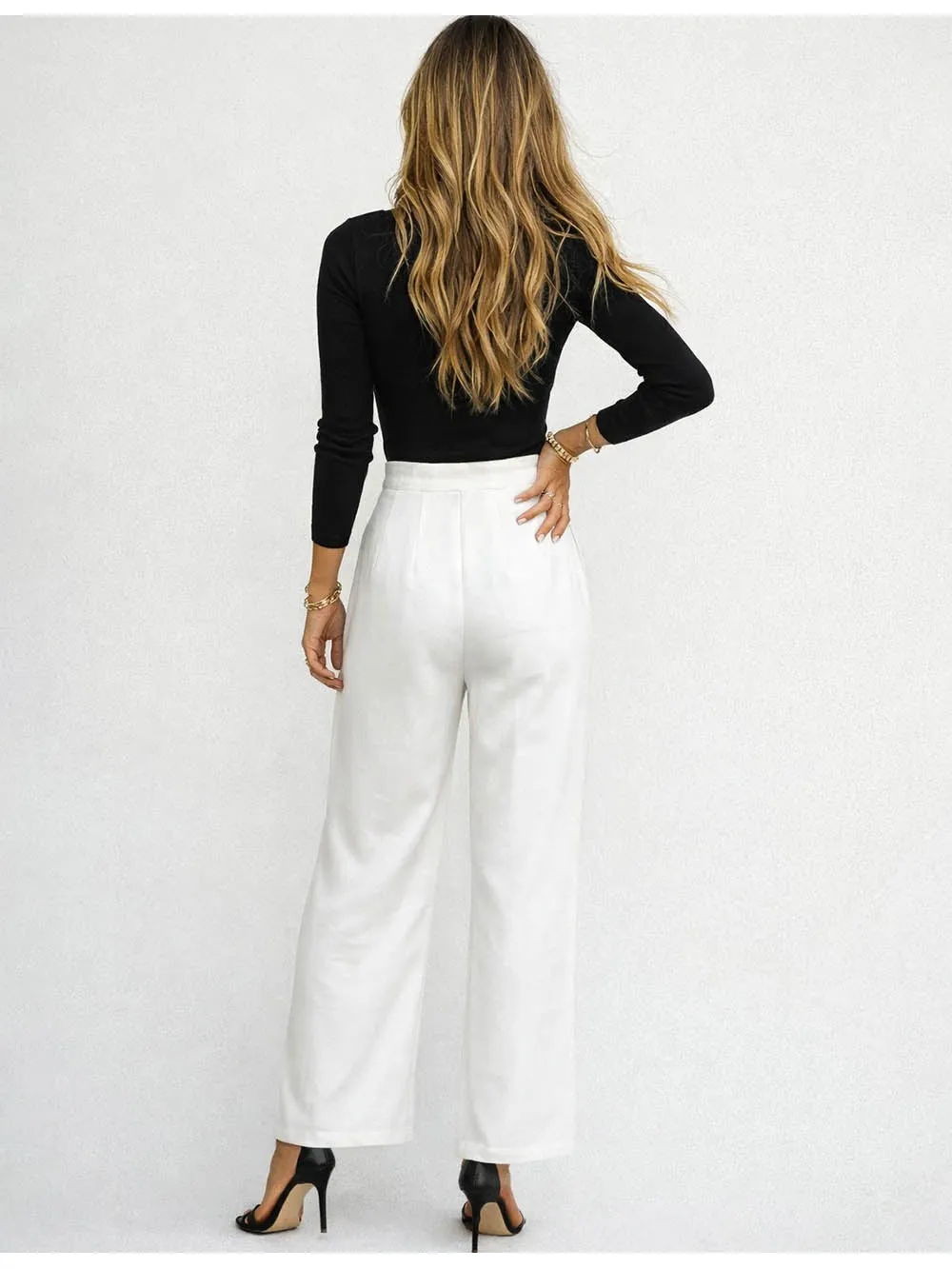 Chic Irregular Metal Buckle Waist Wide Leg Pants