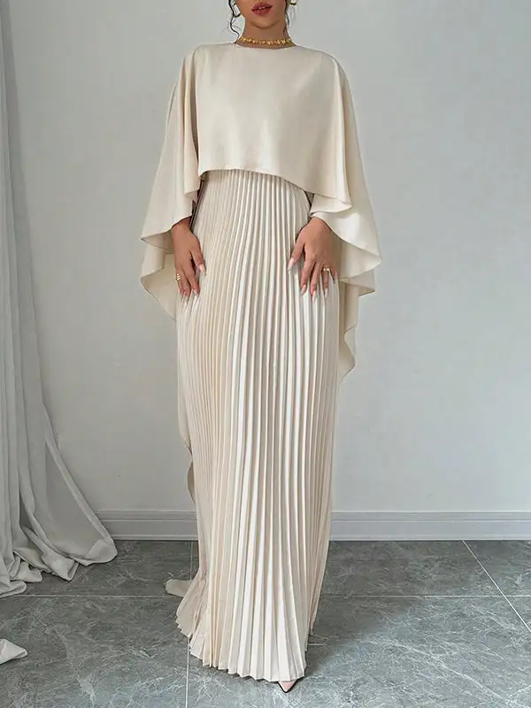 Versatile High Low Pleated Cape Maxi Dress