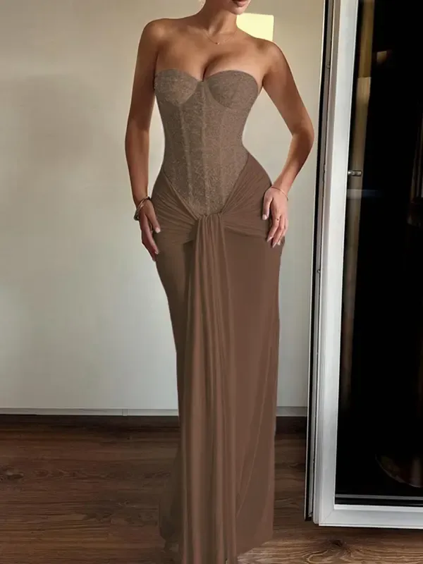 🔥Last Day 80% Off-Elegant Halter Neck Dress with Flowing Sleeves, Long Sleeve Bodycon Midi Dress, Perfect for Parties & Special Occasions