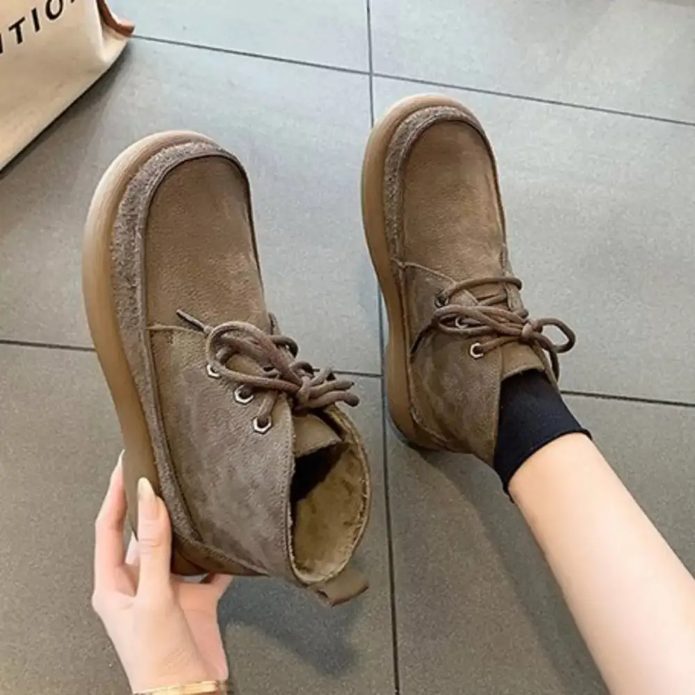 Round Toe Lace Up Ankle Boots