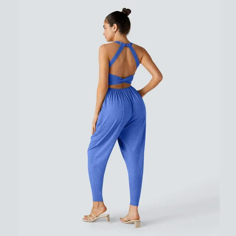 Backless Twisted U Neck Side Pocket Harem Casual Jumpsuit – Easy Peezy Edition 🔥 Limited-Time Offer — 50% OFF Today Only!