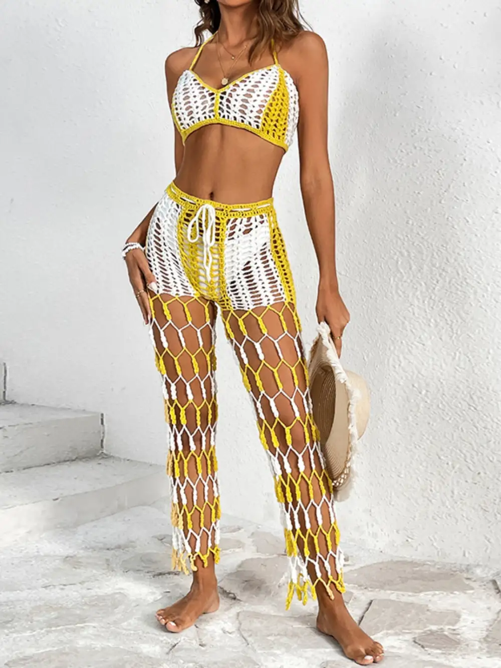 Panel Detail Halter Neck Top Swimsuit