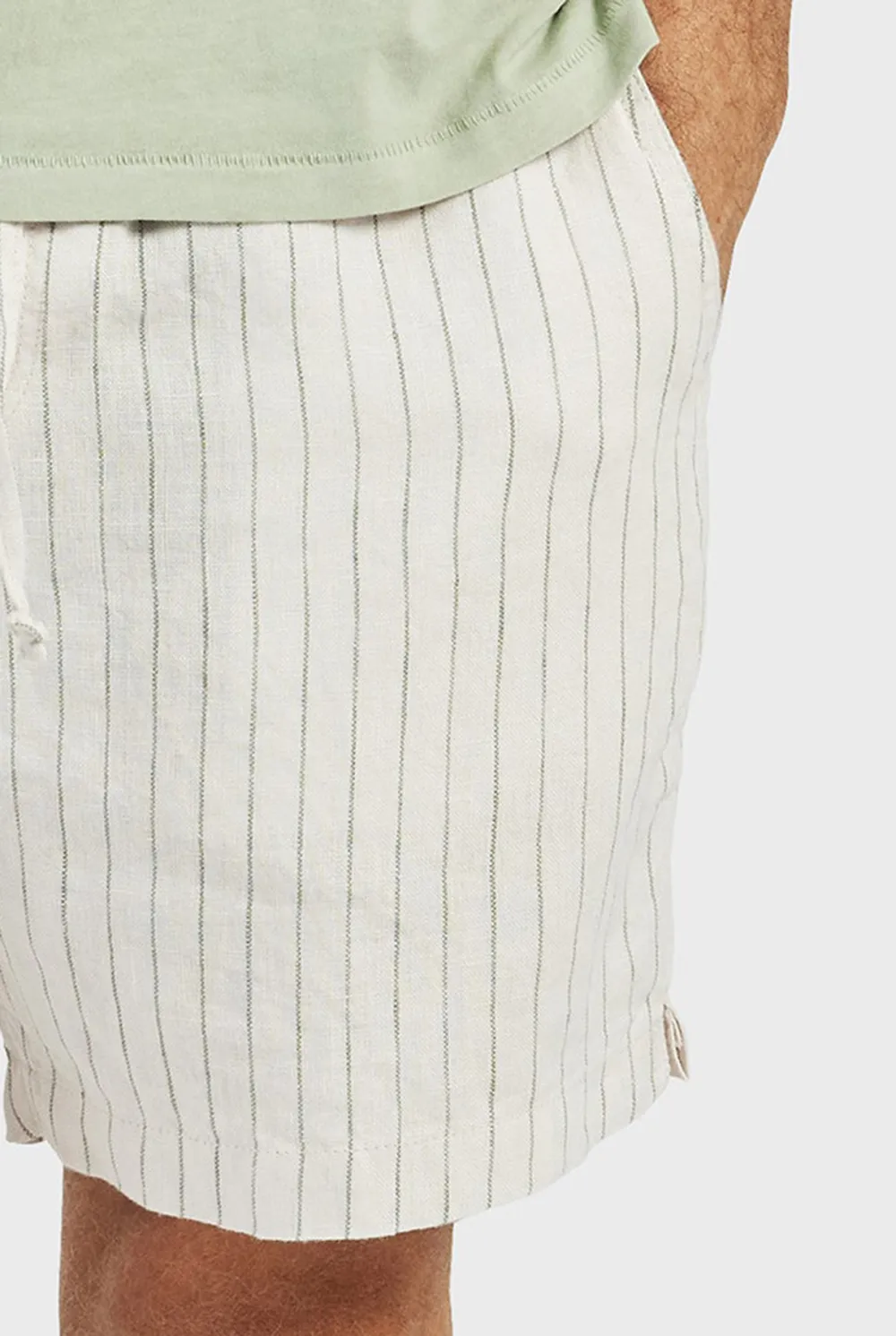 Green Striped Cotton Shorts