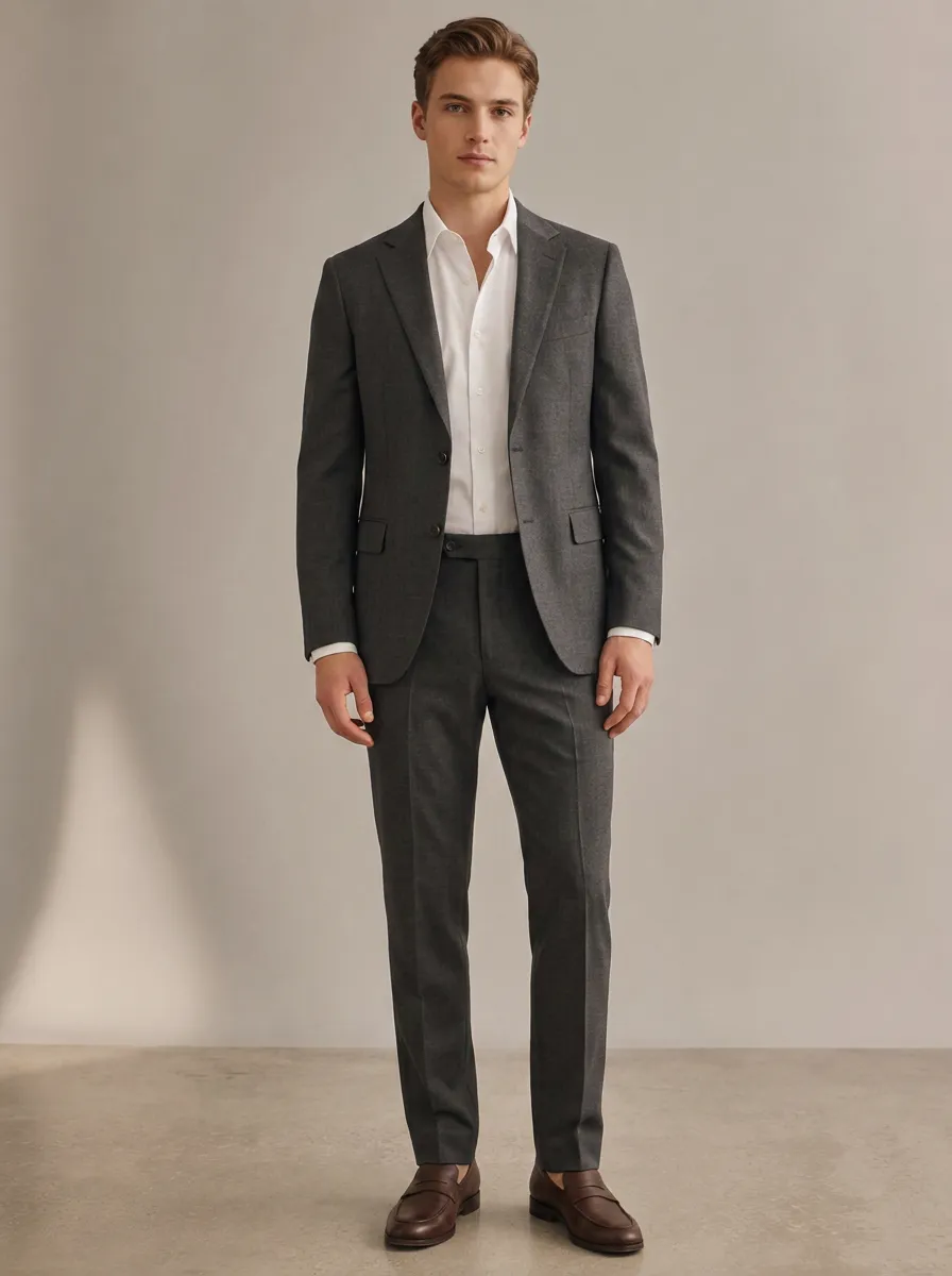 Men's Straight Leg Business Formal Charcoal Grey Solid Tailored Suit