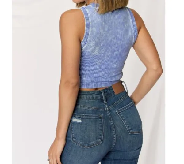 Washed Ribbed Round Neck Tank