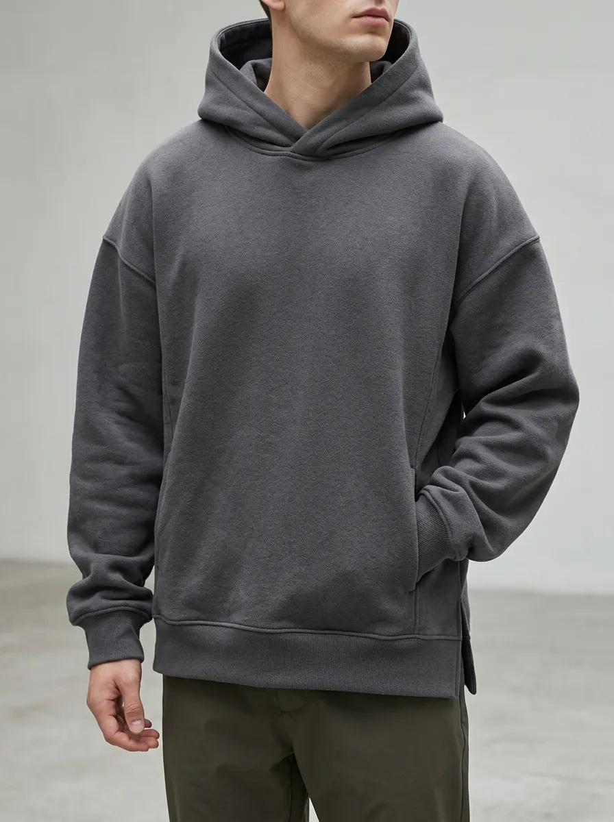 Men's Minimalist Charcoal Oversized Solid Hoodie