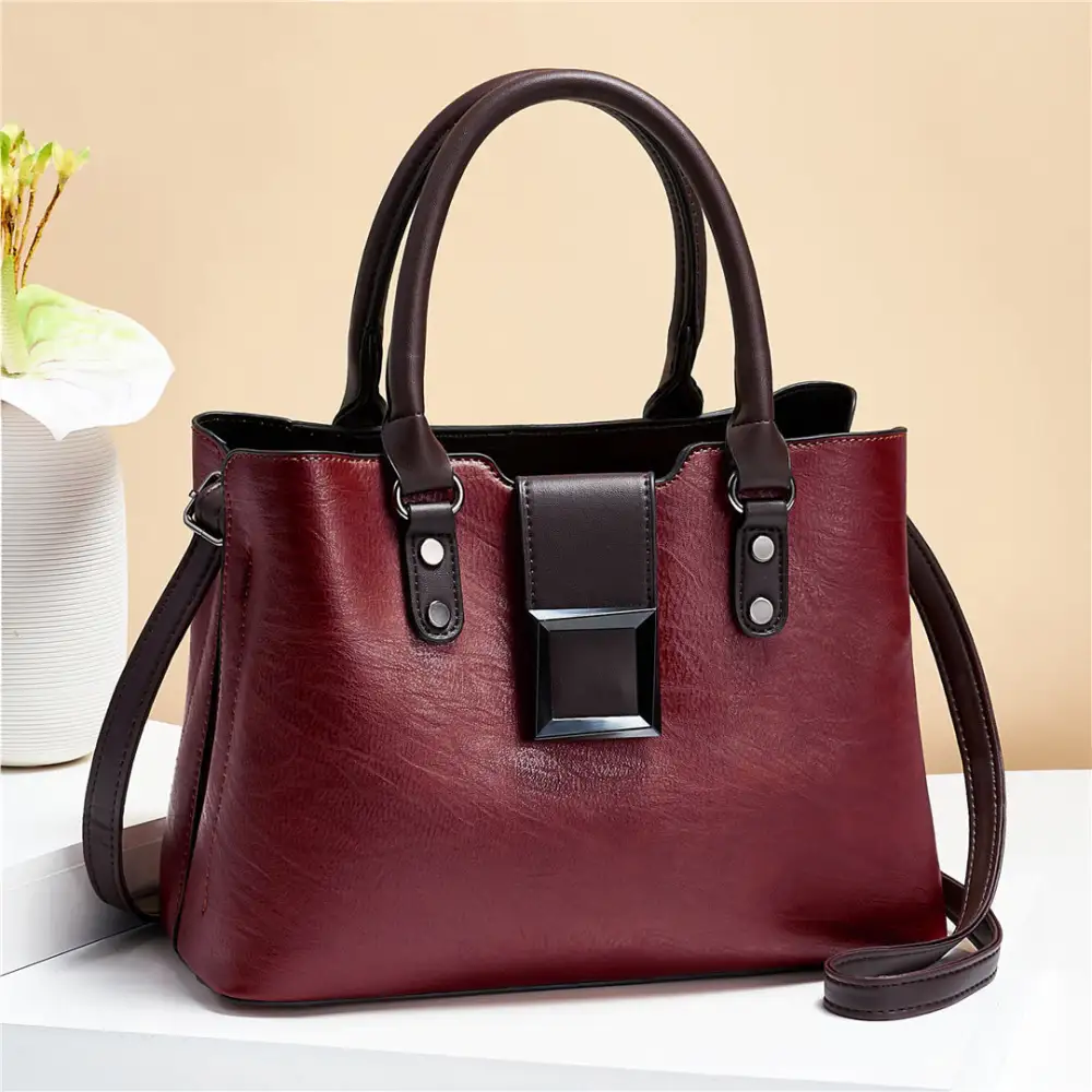 Large PU Shoulder Bag Lychee Texture Vertical Square