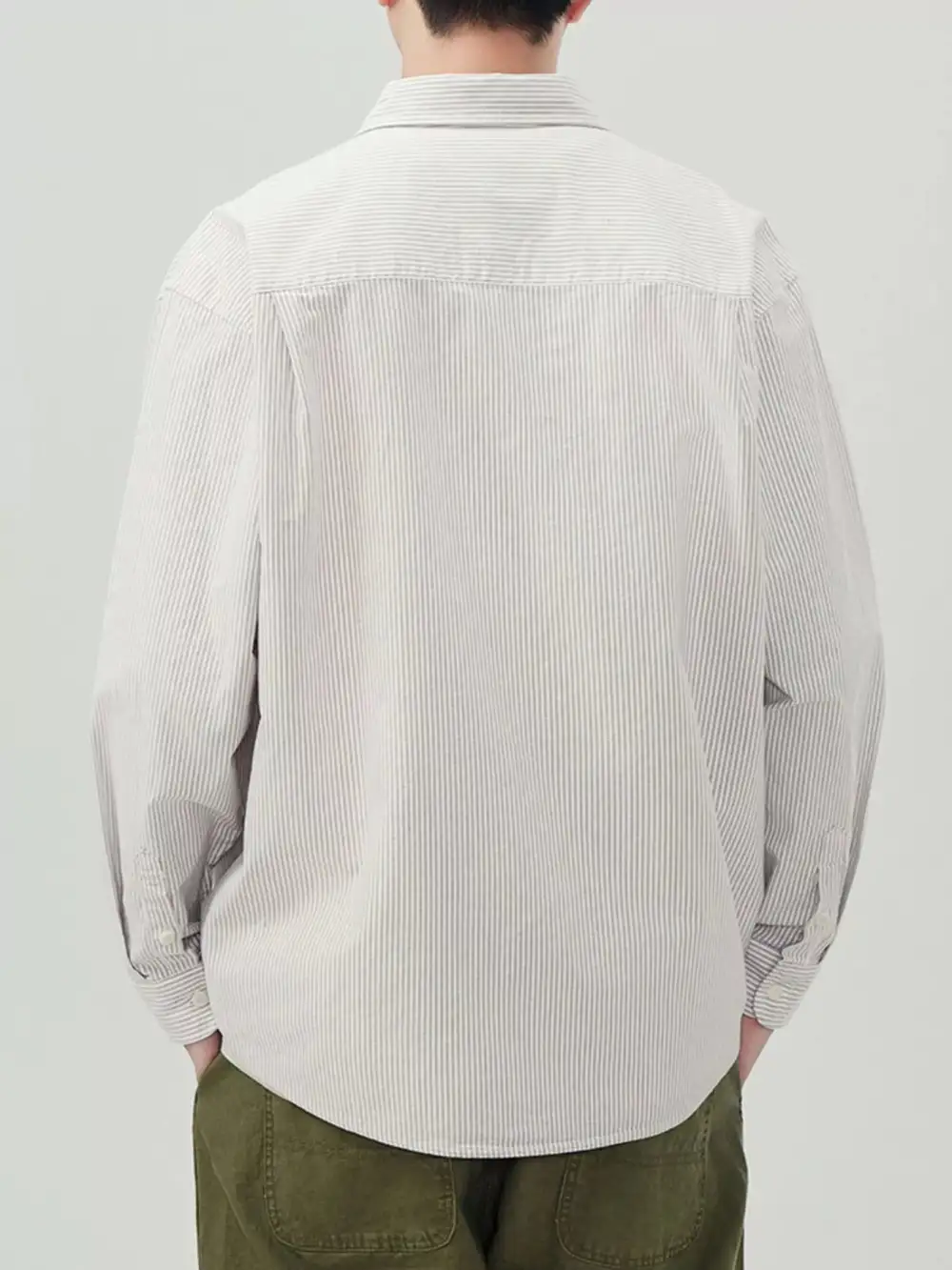 Tailored Long-Sleeve Striped Button-Up Shirt