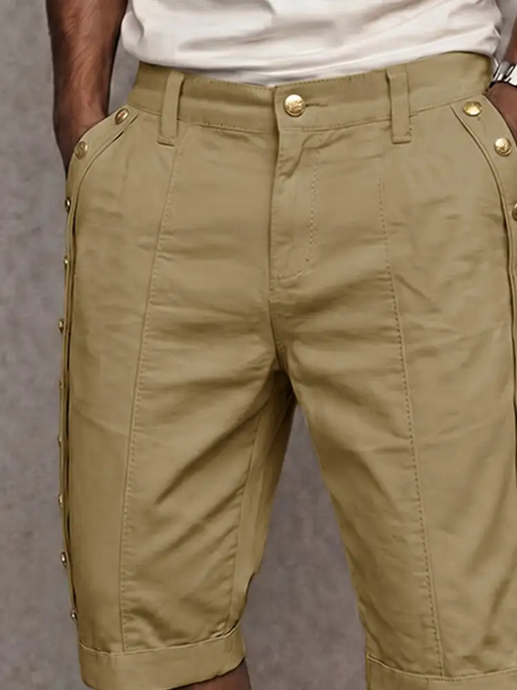Men's Versatile Side Button Trim Cotton Shorts