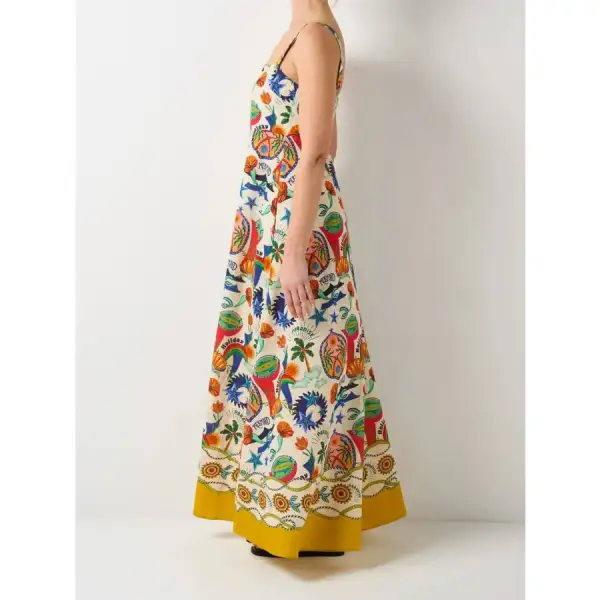 Classic Printed Square Neck Maxi Cami Dress