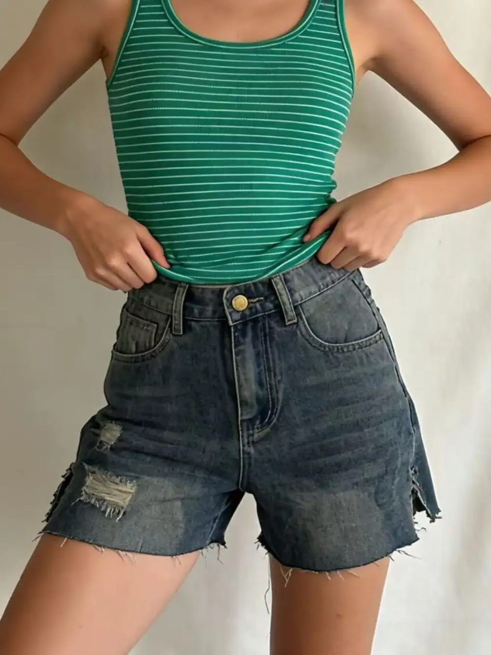Distressed Slit Denim Shorts