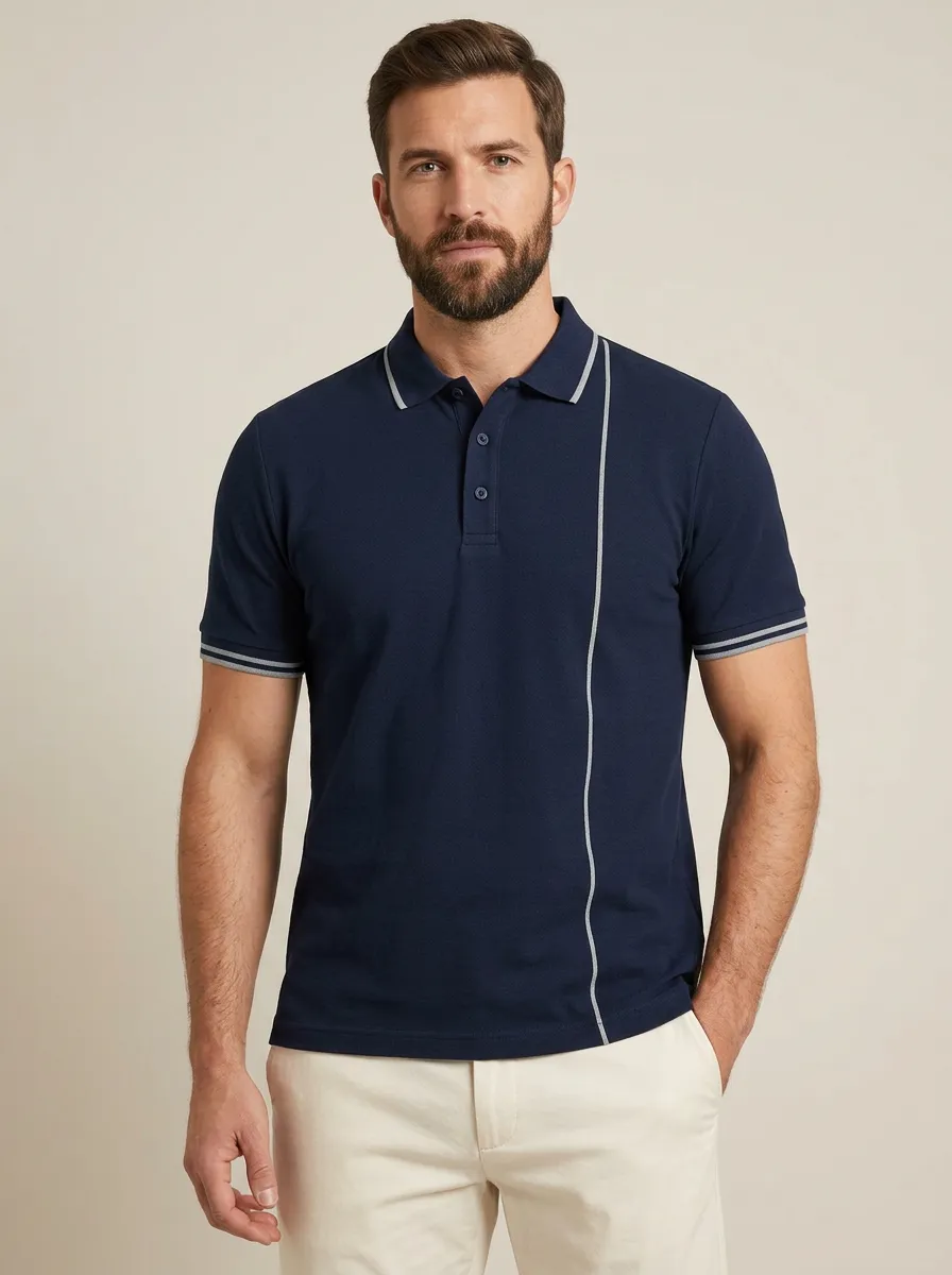 Men's Minimalist Vertical Stripe Polo Shirt